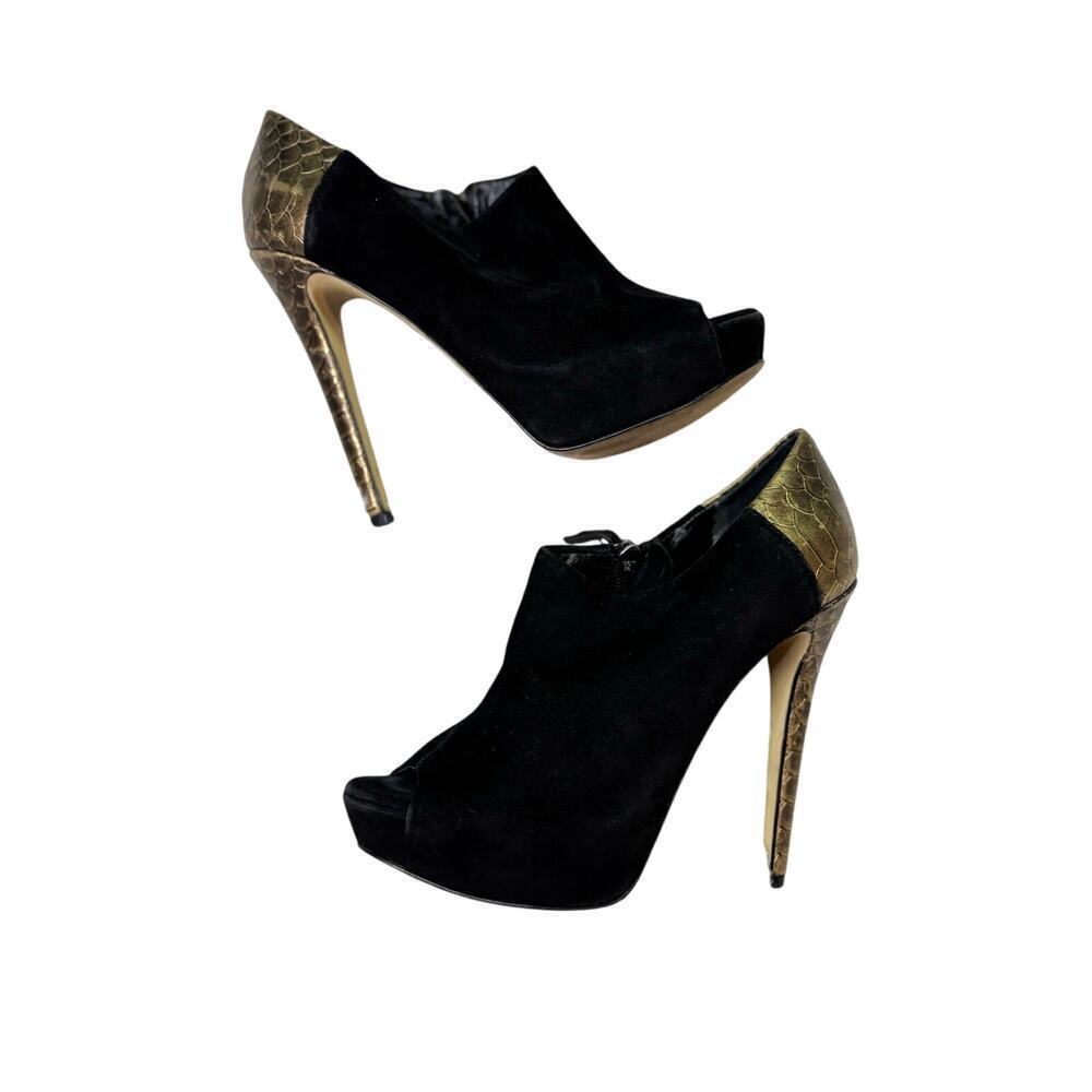 Boutique 9 Colton Black Suede Nine West Snake Gold Platform High Heels Size 6 - Picture 2 of 13